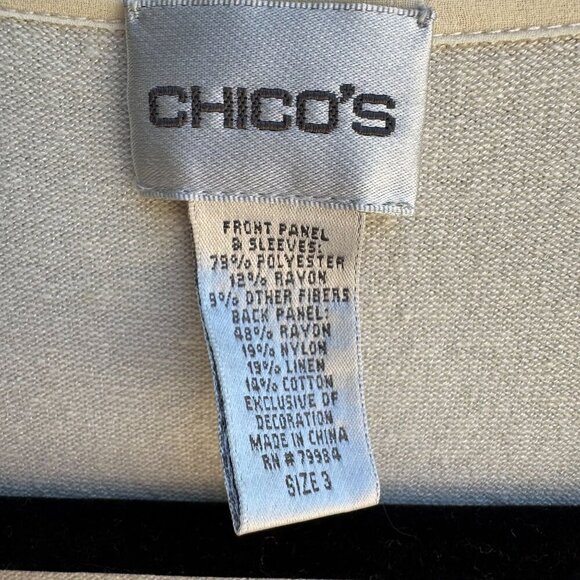 Chicos Sequin Embellished V Neck Glam Beige Gold Knit Cardigan Sweater Size 3 - Picture 5 of 9